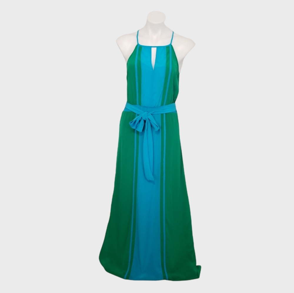 JayGodfry | Blue and Green Color Block Silk Maxi Dress